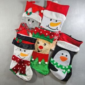 CAT, PENGUIN, ELF & 2 SNOWMEN Christmas Stockings (x5) Greenbrier Int'l-Vintage